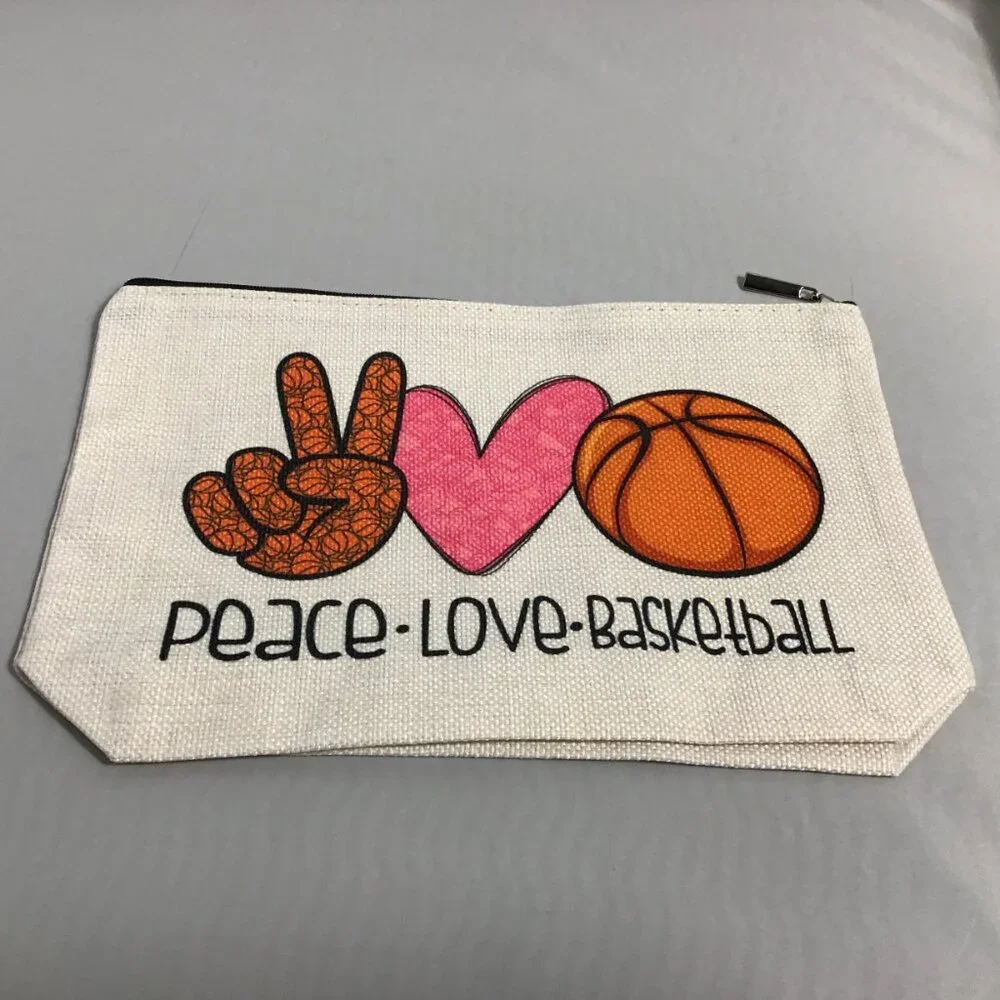 Canvas Cosmetic Bag, Girl Accessories, Pouch Organizer Peace Love Basketball